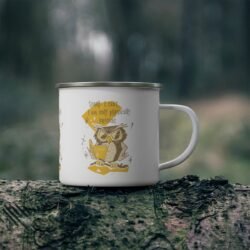 Reading Owl  Enamel Camping Mug - Image 4